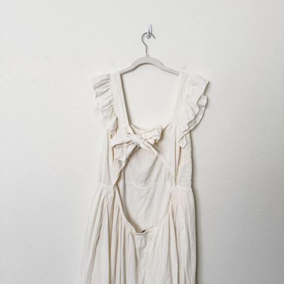 [Madewell] Cream Ruffle Strap Textural Striped Tiered Midi Dress Cutout Back 2X - Picture 4 of 12